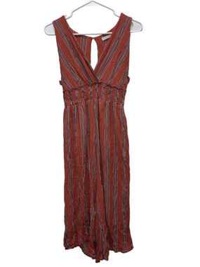 ILLA ILLA Rust Multi-Stripe V-Neck Smocked Romper Wide Leg Jumpsuit Large